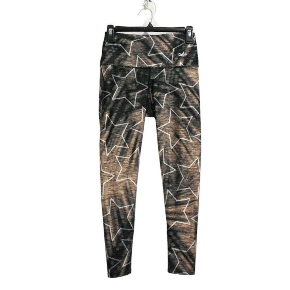 OWfit Leggings One Size Brown‎ Star Print Activewear Compression Pants Yoga Gym